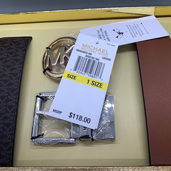 MICHAEL KORS Women's 4in1 Gift Box Set 2 Brown Belts 2 Buckles Cut To Fit 1 Sz - Picture 8 of 9